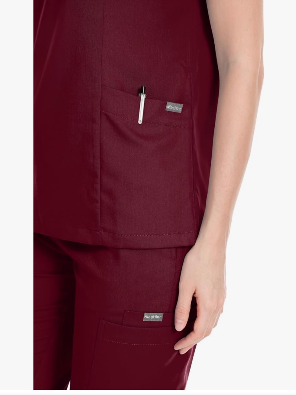 Niaahinn Women's V-Neck Scrub Top & Jogger Pants Set - Burgundy NWOT - Picture 4 of 6